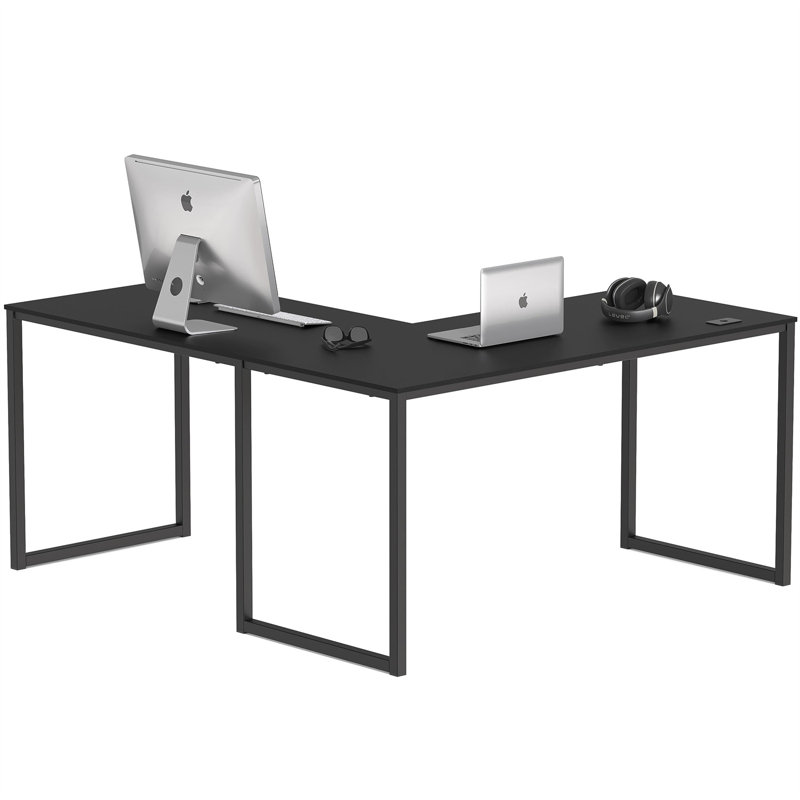 Cleao L-Shaped Metal Base Computer Desk, Black
