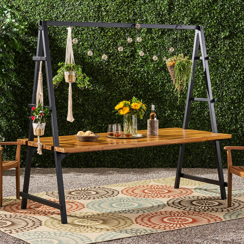 Table de salle à manger en bois avec support pour plante - L 88,5 po x P 39,5 po, H 80 po, métal avec couleur 80,0 po, + métal, assemblage requis