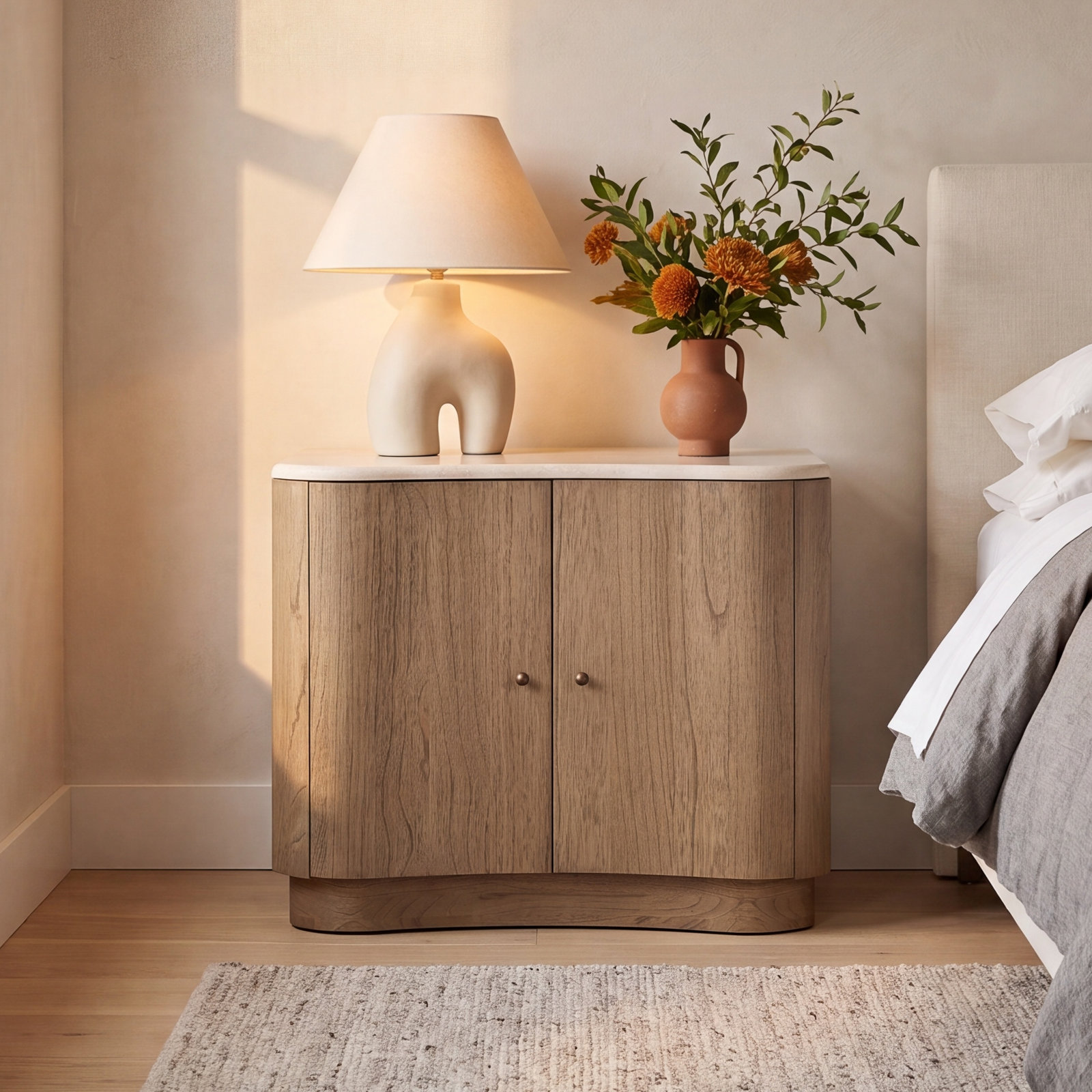 2-Door Nightstand, Sandy Mindi Veneer