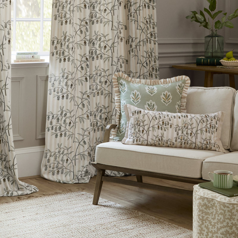 Chinese Lanterns Room Darkening Curtain Panel Pair, 46.06cm Width x 182cm Drop, Beige