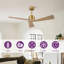Ventilateur de plafond 52 pales 52 pouces, sans lumière, 6 vitesses avec pales à grain de bois
