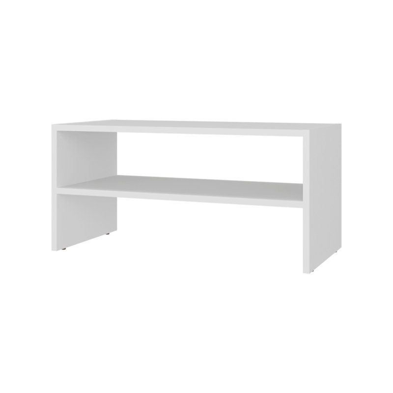 Shoe Rack, 2 Open Shelves, Low Horizontal Design, Freestanding Unit, Bedroom Use, White, White