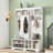 Hall Tree With Bench And Shoe Storage, 4-In-1 Mudroom Storage Organizer With Coat Rack, 6 Hooks, Open Storage Shelf-1548433831