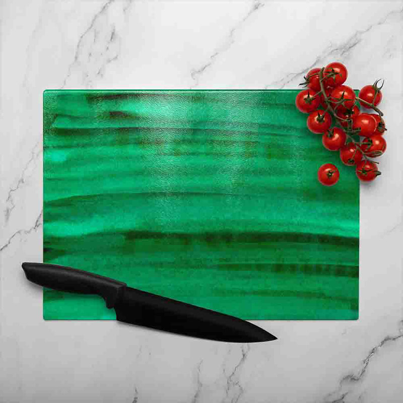 Green Watercolour Strokes Glass Chopping Board