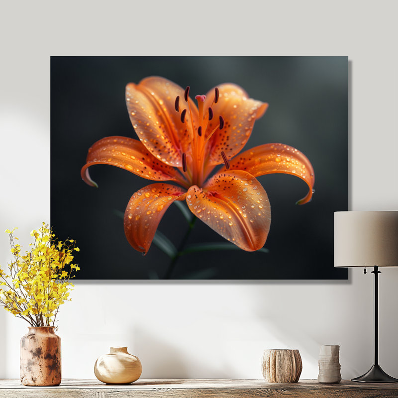 Orange orange, lis noir, photo de printemps IV - lys, art mural, Toile tendue, H 12 po x l 20 po