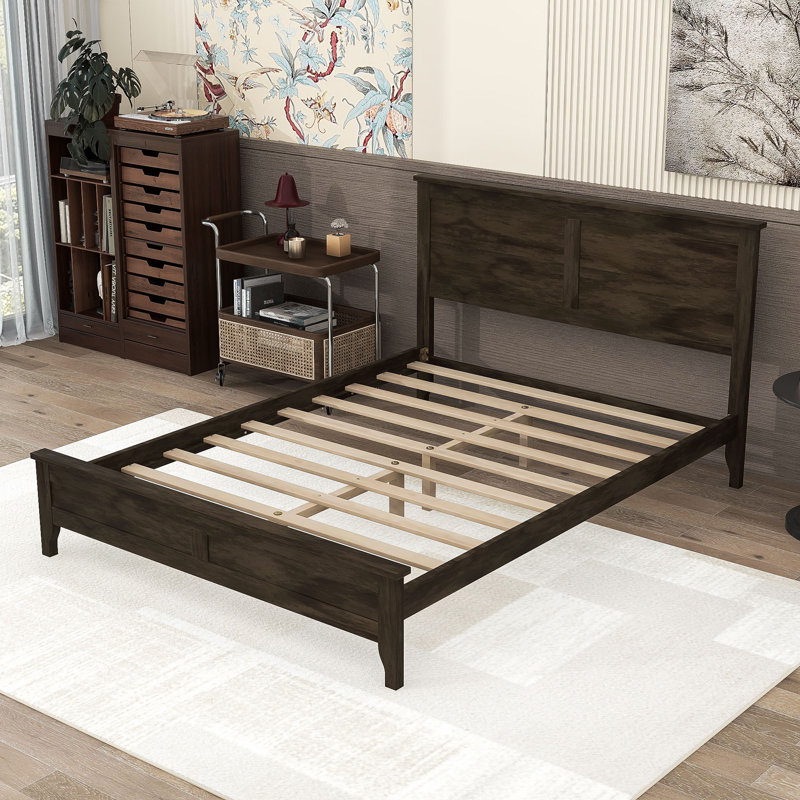 Wooden Platform Bed with Tapered Legs and Headboard, Seadrift, Full