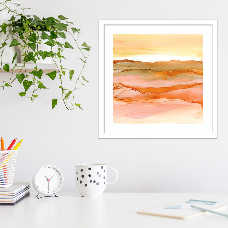 «Desertscape I» par Chris Paschke - peinture encadrée, H 18 po x l 18 po, Blanc