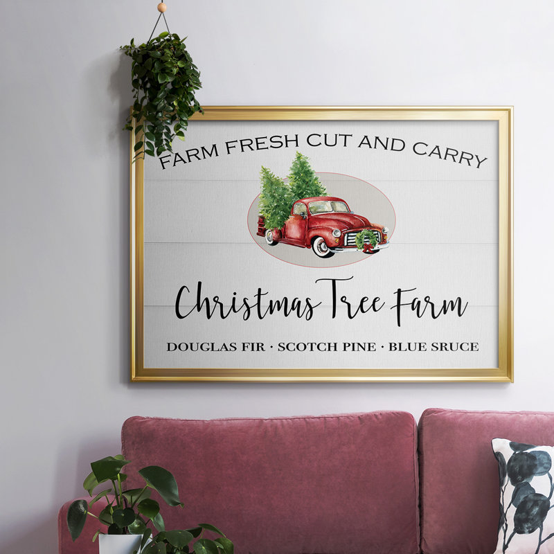 "Christmas Tree Farm", art textuel sur toile, H 26 po x l 38 po x P 1,5 po, Or