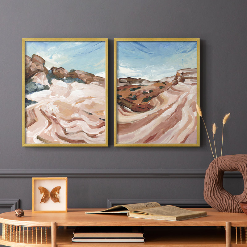 Impression sur cadre Impasto Plateau I-Premium - prêt à être accroché - aucun clou requis - aucun clou requis, Bois naturel