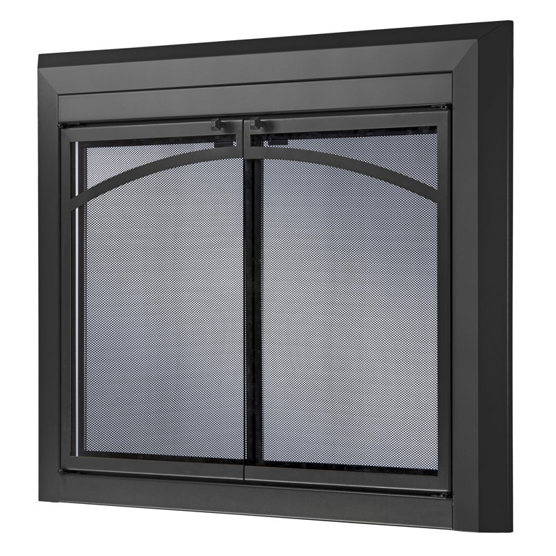 Porte de foyer en acier de style armoire, H 33,03 po x l 37,52 po x P 1,81 po, Noir