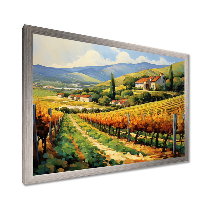 «Van Gogh», reproduction d'art sur toile - Vangogh Sunlit Vineyard II, H 34 po x l 44 po, Impression encadrée, Argent