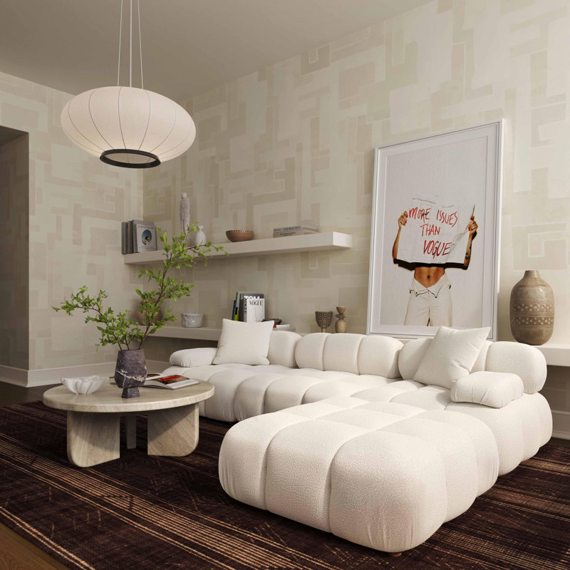 Chesnie Cream Vegan Shearling Modular Armless Chair