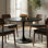 Table de salle à manger ronde élégante noire 40 po avec plateau en marbre moderne et base piédestal