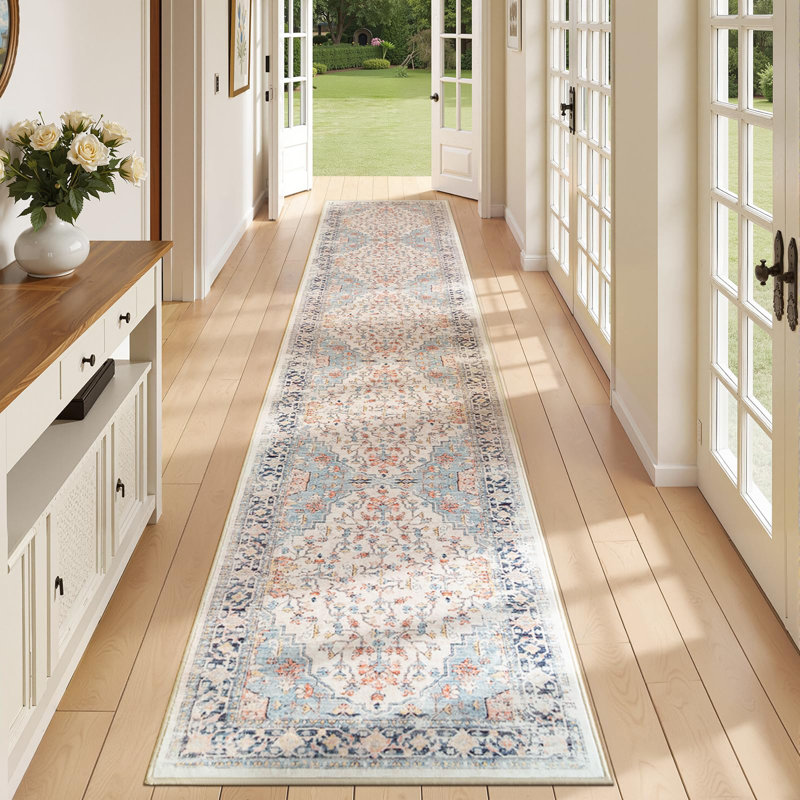  Boho 2x10 Long Hallway Runner Rug, Washable Non Slip Farmhouse Carpet Floral Kitchen Rug for Laundry, Porch, Living Room, Bedroom, Entrance