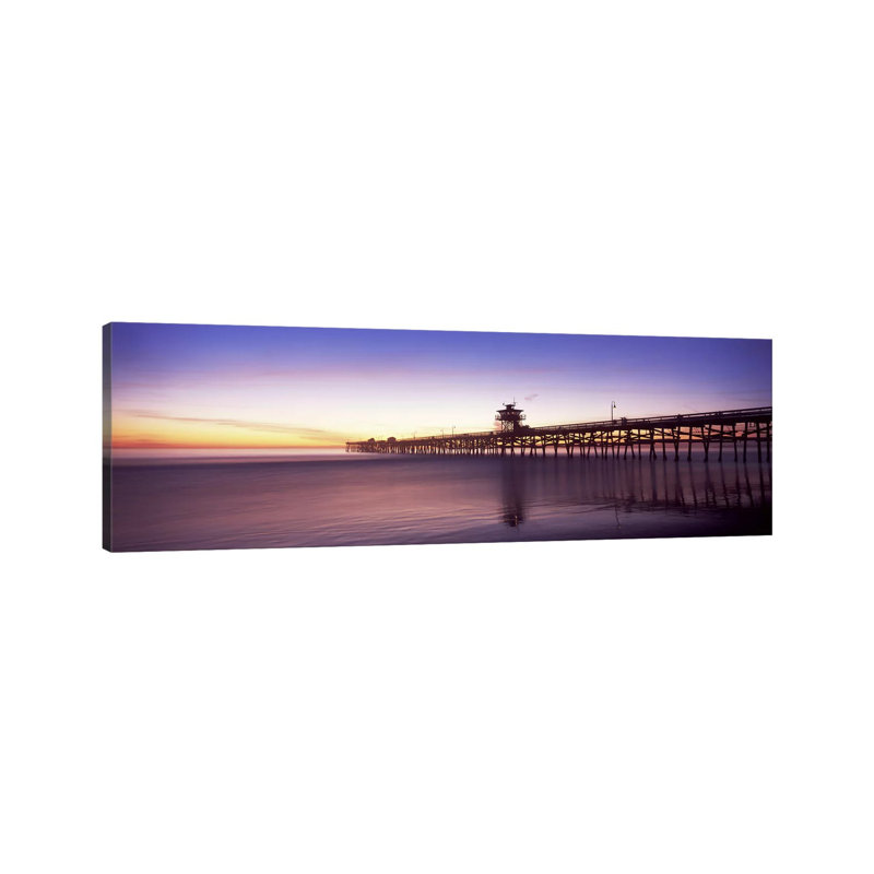 Silhouette Of A Pier, San Clemente Pier, Los Angeles County, California, USA - Wrapped Canvas Panoramic Print