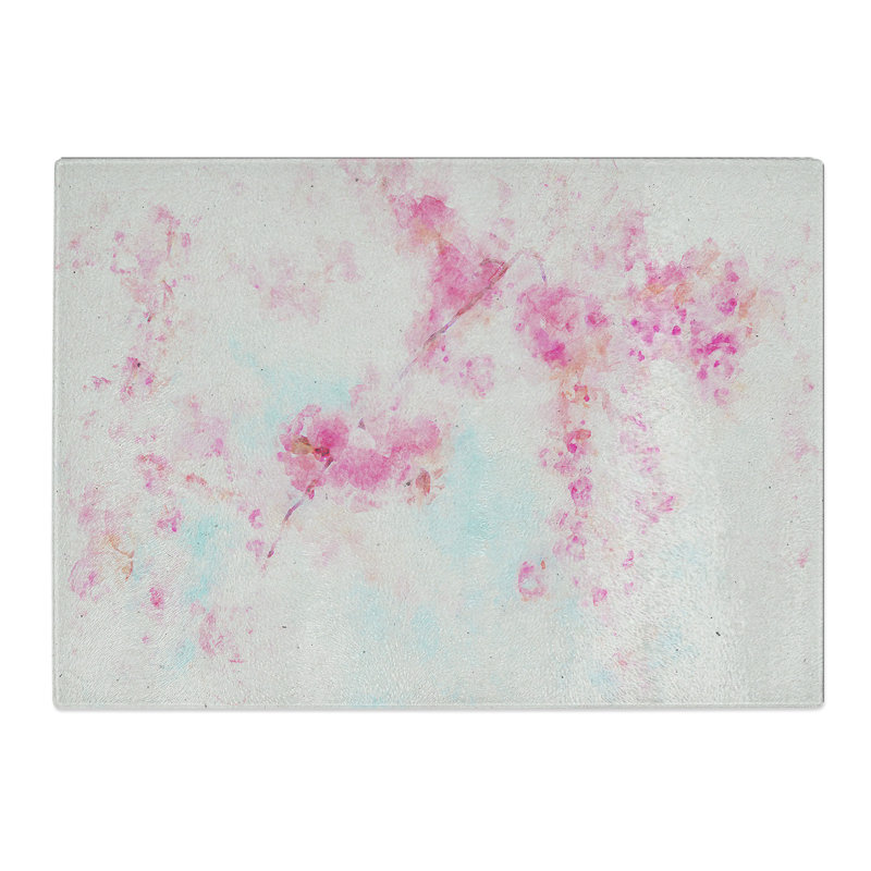 Tempered Glass Pink Cherry Blossom Tree in Spring Chopping Board, 20 cm x 28.5 cm