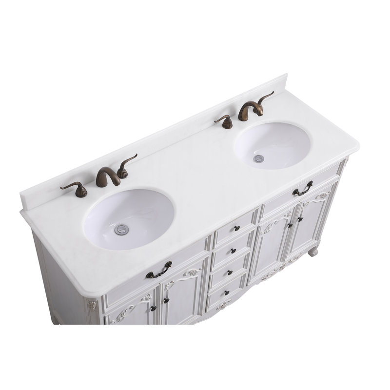 Angelique 60'' Double Bathroom Vanity with Top, White, Pure White