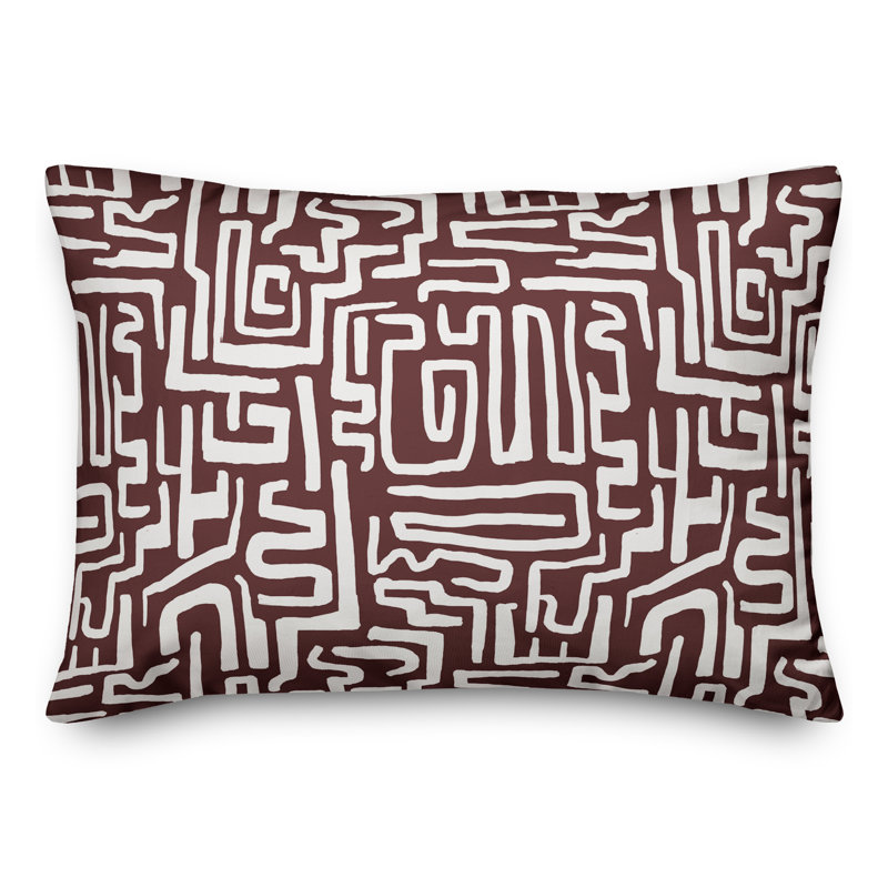 Coussin extérieur bleu marine Wiggly Shapes, H 14 po x l 20 po, Marron