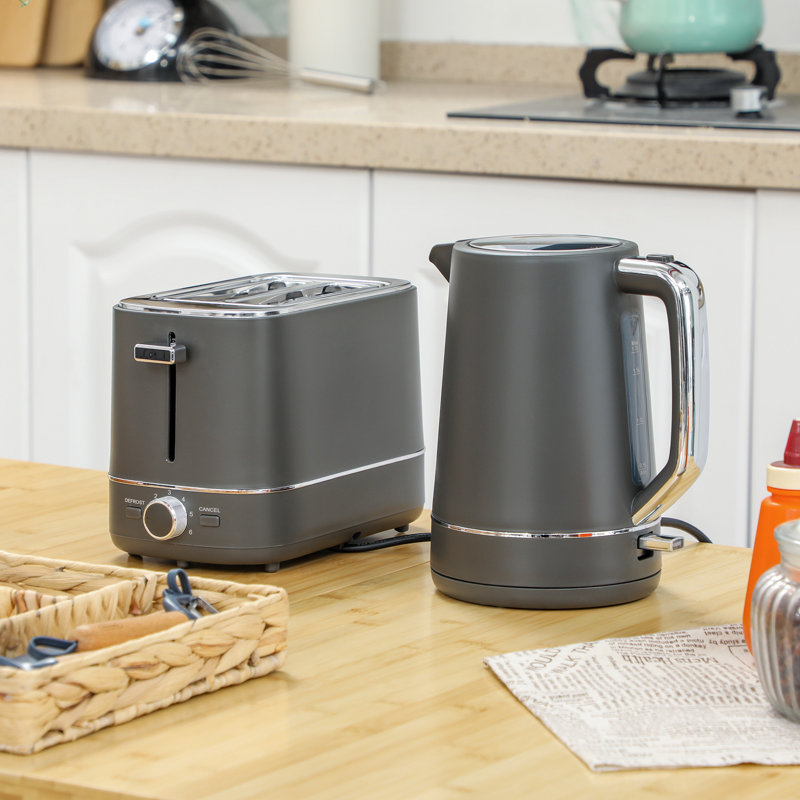 HOMCOM 1.7L 3000W Fast Boil Electric Kettle and 2 Slice Toaster Set, Grey