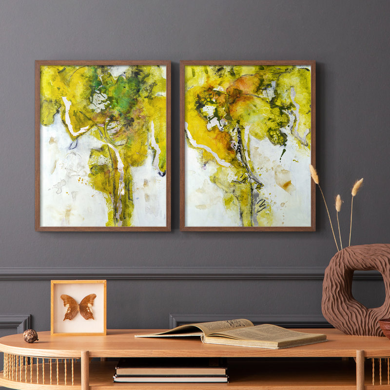 Impression encadrée Golden Foliage I-Premium - prête à être accrochée - aucun clou requis - aucun clou requis, Noyer