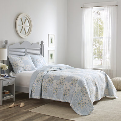 Celina Patchwork Laura Ashley Cotton Reversible Blue Quilt Set