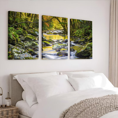 Ensemble de 3 tableaux sur toile « Ruisseau forestier » pour la décoration du salon, de la chambre et de la maison