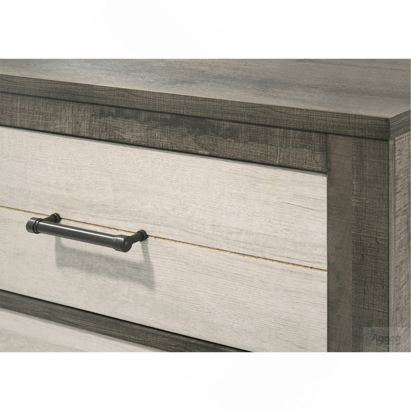 1pièce table de chevet finition bicolore commode rangement de chevet deux tiroirs poignée en métal gris beige