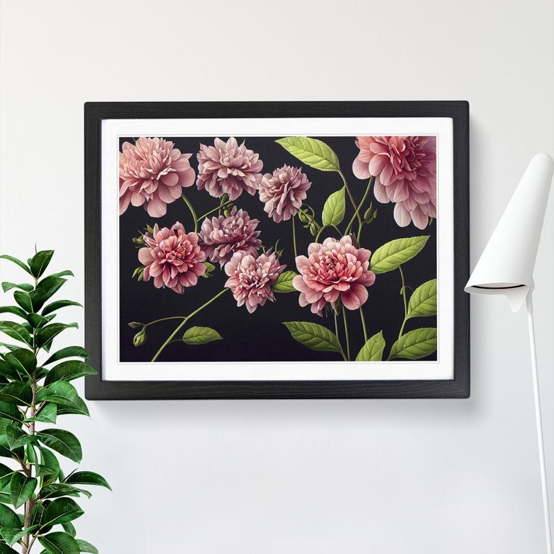 Majestic Flowers - Single Picture Frame Print, Black, 46cm H x 64cm W x 2cm D