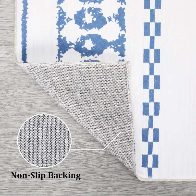 Washable 9x12 Area Rugs Rug Soft Low Pile Throw Rug Non Shedding Indoor Floor Carpet Vintage Distressed Carpet Blue