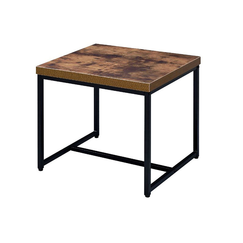 Table de bout rectangulaire en chêne patiné et noir, H 19 po x l 22 po x P 19 po