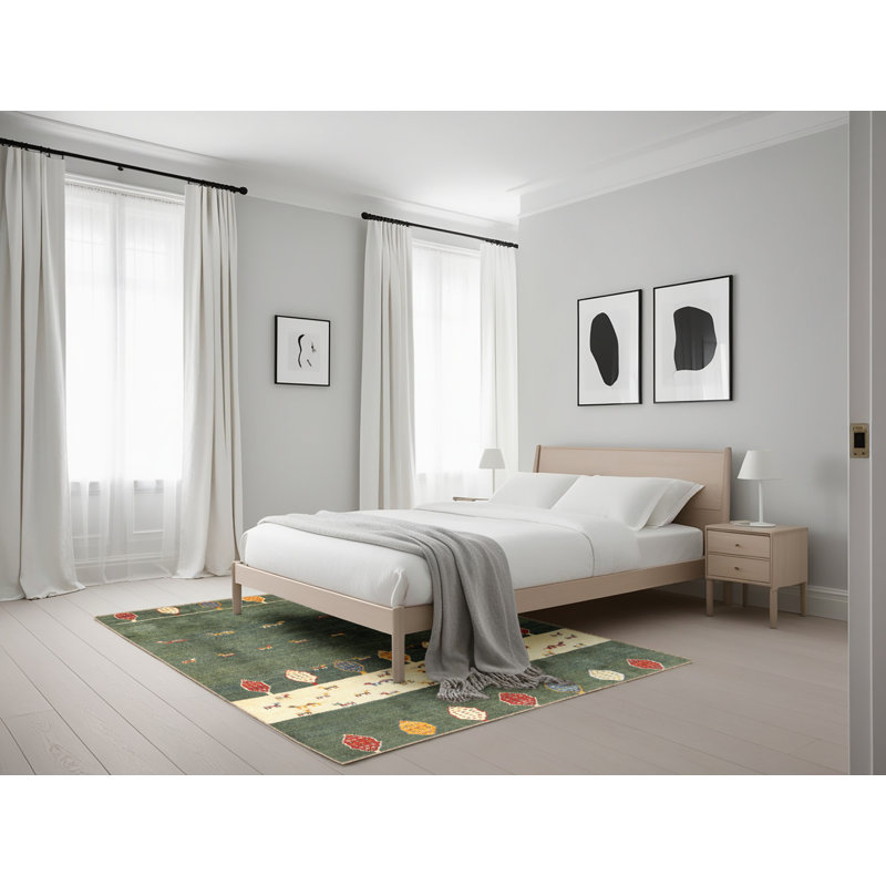 Tapis abstrait vert / beige Tora, Rectangle 5 pi x 7 pi