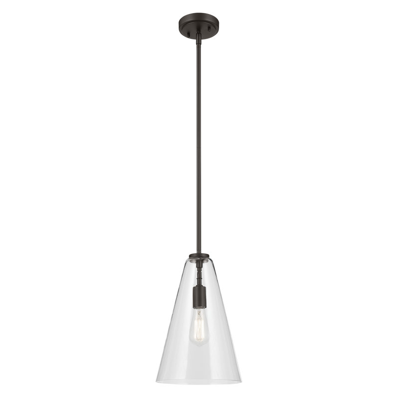 15.25" 1-Light Cone Pendant with Clear Glass, Bronze