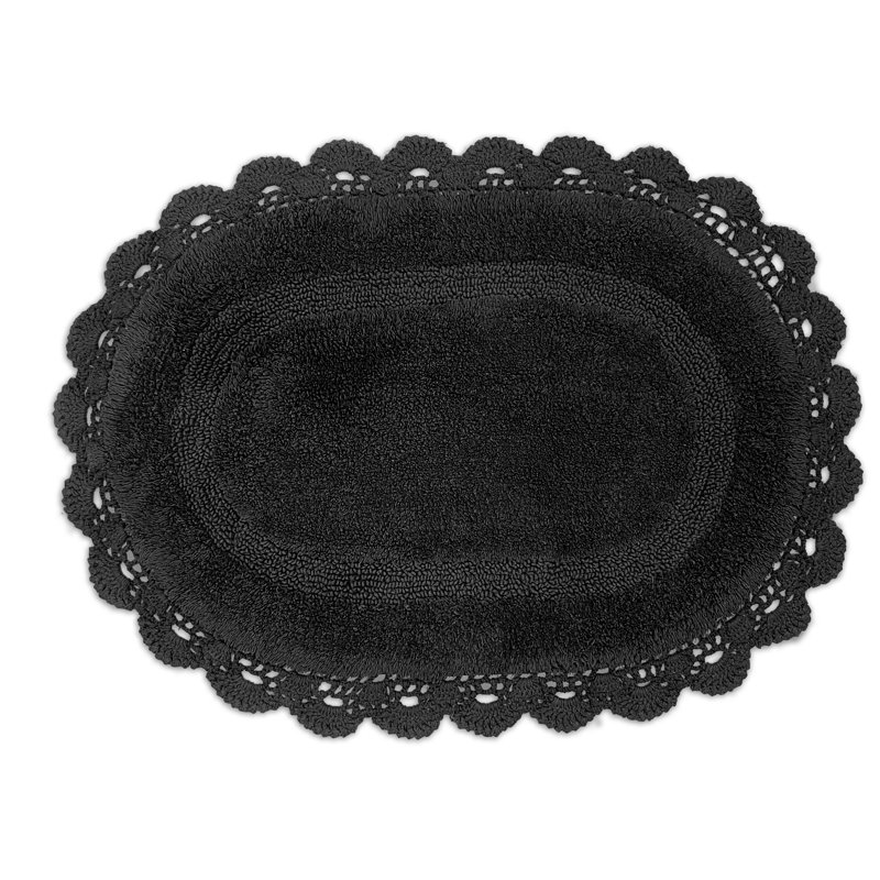 Winfree Cotton Non-Slip Bath Rug, Black, 30" W x 20" L