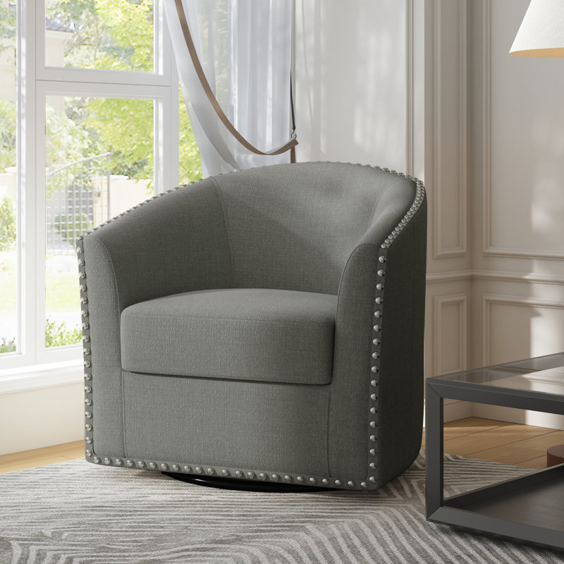 Yamber Upholstered Swivel Barrel Chair, Light Gray Polyester