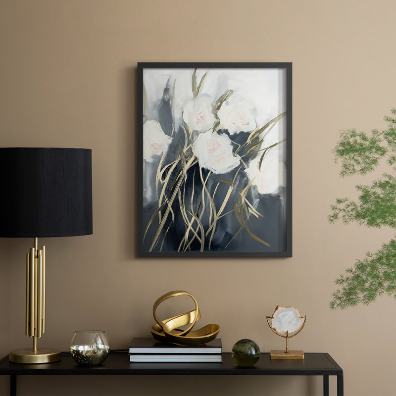 Série FLORAL DCLxxv - reproduction encadrée de qualité supérieure - prête à être accrochée - aucun clou requis, Noir