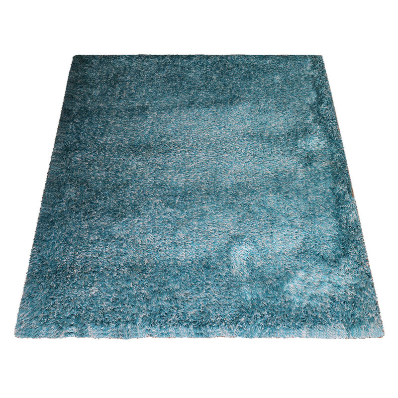 Mullins Hand Tufted Shag Polyester Eco-Friendly Area Rugs - Rectangle, Turquoise White Color, Plain Solid Design, High Pile Thick Handmade Anti Skid Area Rugs for Living Room, Bed Room