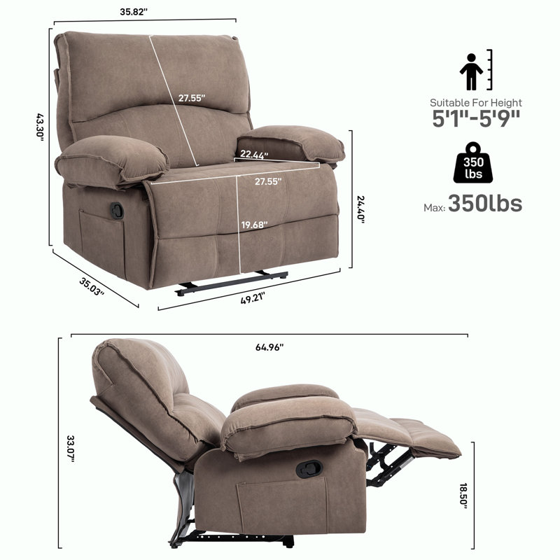 Oversized Manual Recliner Chair, Brown
