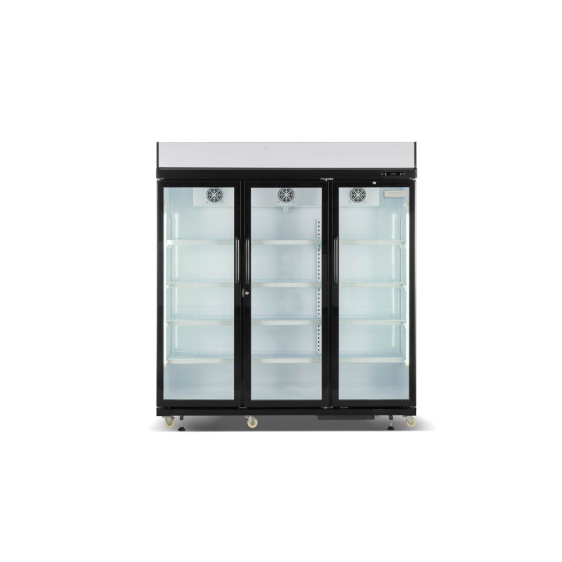 Frigidaire 49,4 pieds cubes Pi. Réfrigérateur commercial à triple porte vitrée, réfrigérateur à boissons 71 po avec éclairage DEL, contrôle numérique de la température, portes en verre à fermeture automatique