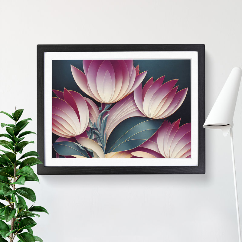 Charming Flowers Art Deco - Framed Print, Black, 46cm H x 64cm W x 2cm D