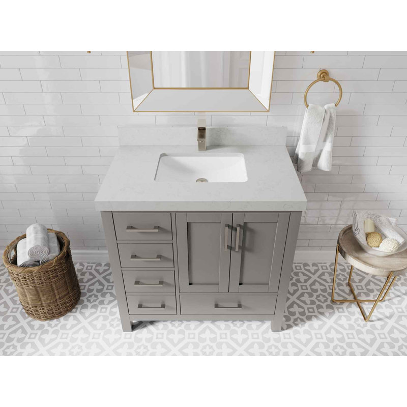 Ensemble de meuble-lavabo simple 36 po Malibu, Quartz de Carrare