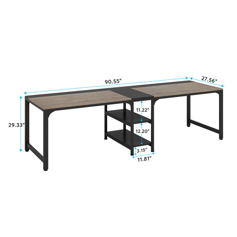Bureau d'ordinateur double Z 90,55 po Zina, Noir / gris