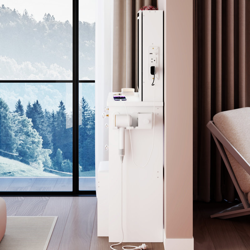 Ensemble de coiffeuse 37 po avec commode de taille moyenne et tabouret coussiné 37 po, Blanc