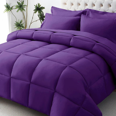 Jollyvogue Twin Comforter Set, Soft Bed in a Bag Twin Size 5 Pieces, Oeko-Tex Certified Bedding Set with Down Alternative Comforter, Sheets, Pillowcases & Shams, Purple