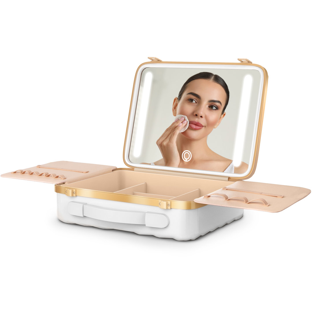 Portable Makeup Organizer Makeup Tool Case With Led Mirror Pink Everly Quinn 