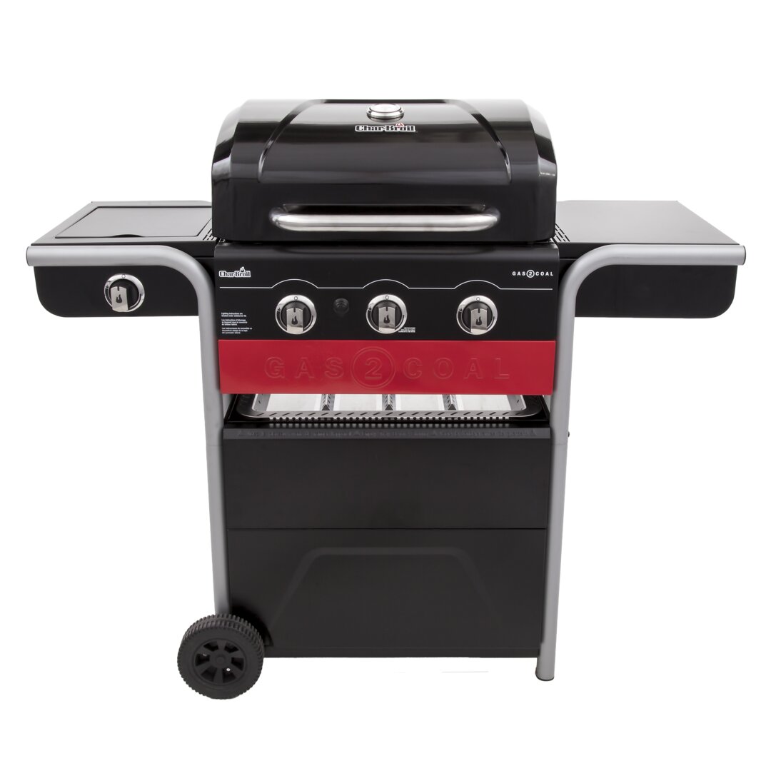 Char-Broil Gas2Coal® 330 Hybrid Grill - 3 Brenner Gas & Kohlegrill mit Seitenbrenner, Schwarz