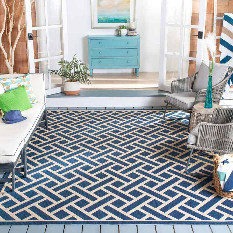 Tapis d'intérieur / extérieur turquoise de style sud-ouest Arneshia, Rectangle 6 pi 7 po x 9 pi 6 po