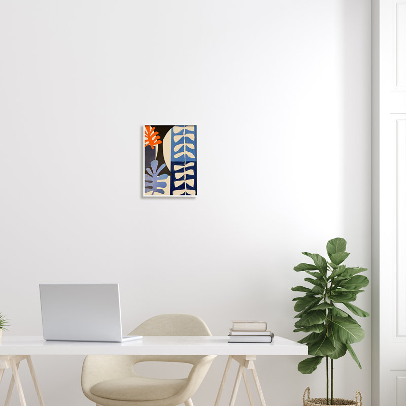 Funky plante feuilles moderne, H 14 po x l 11 po x P 1,5 po, Giclée encadrée blanc bord de mer