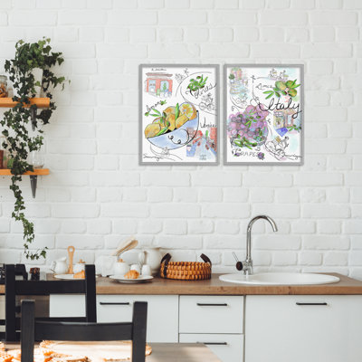 Italy Travel Sketch Collection 2pc Framed Giclee Set, design by Susan Lugar