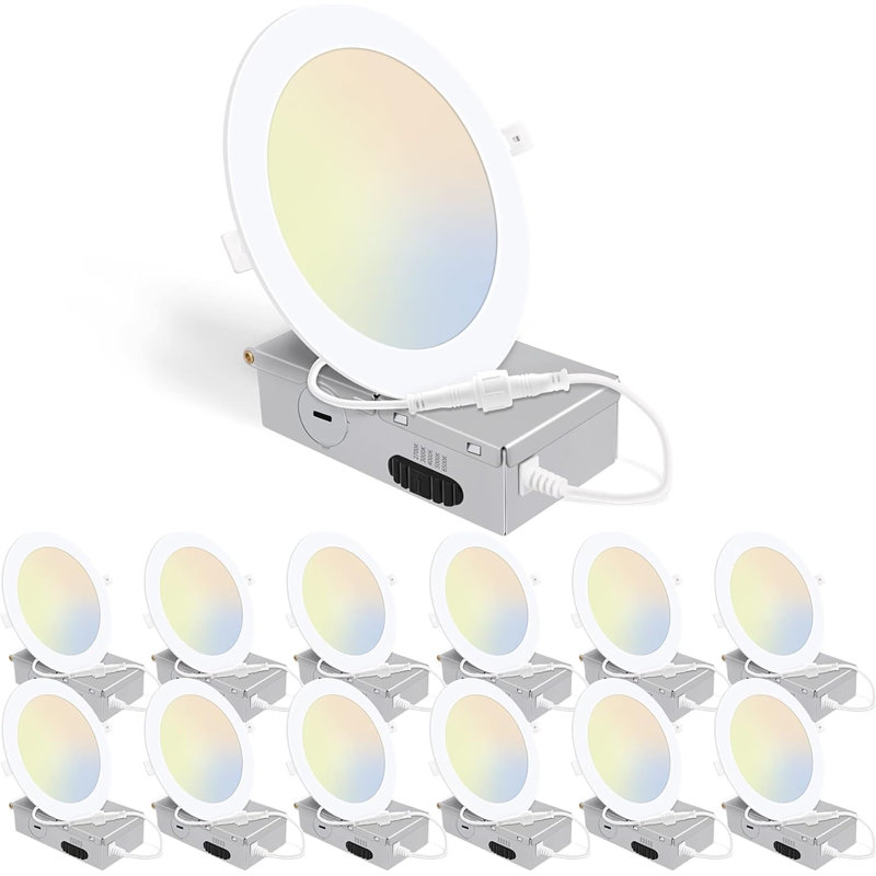 6" Dimmable Ultra-Thin LED Recessed Downlight with Junction Box, 2700K to 6500K Selectable