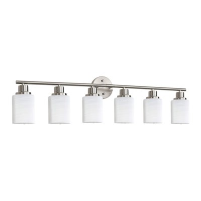 39" Modern 6-Light Vanity Wall Sconce, Brushed Nickel Finish with Frosted Glass Shades for Bathroom or Hallway Lighting